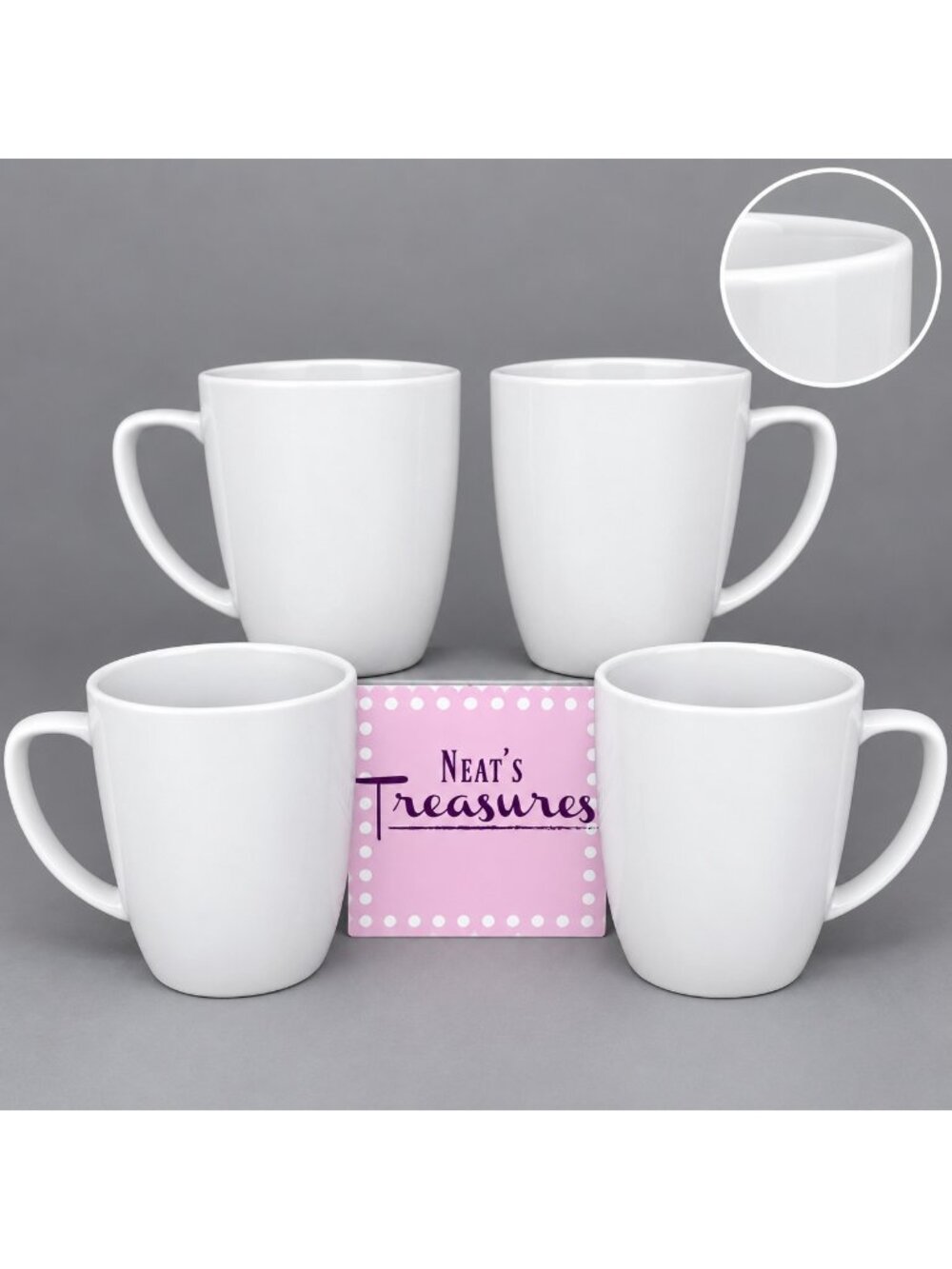 Metro Home Everyday Essentials WHITE Soft Square Porcelain 12 oz Cups Mugs Set 4
